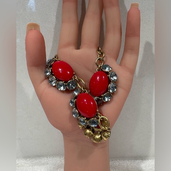 Stella & Dot Red Statement Bib Necklace with Crystal Accents - Picture 5 of 7